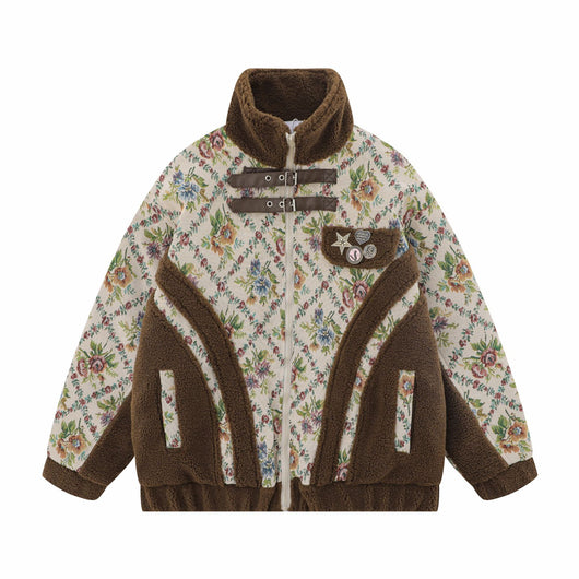 Abrigo Étnico de Lana de Cordero con Tejido Jacquard y Forro Térmico