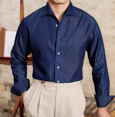 Camisa Denim Casual British Fashion para Hombre - Manga Larga Elegante - Image 9