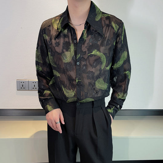 Camisa de Malla Transpirable con Bordados de Plumas - Protección Solar Elegante - Image 3