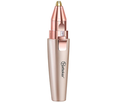 Two mint green and rose gold 2-in-1 electric eyebrow shaping devices with USB cables and packaging. - Image 24