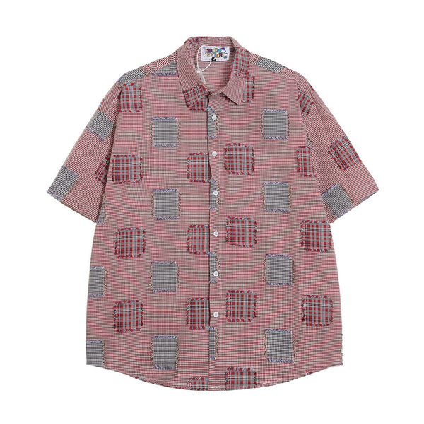 Camisa de Cuadros con Parches Desgastados para Hombre