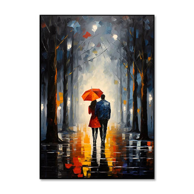 Cuadro Óleo Pintado a Mano: Pareja Bajo Paraguas en Noche Citadina - Image 6