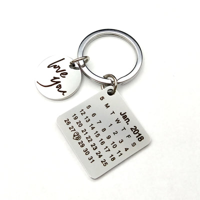 Llavero Calendario Personalizado Grabado a Mano Acero Inoxidable Regalo Pareja - Image 4