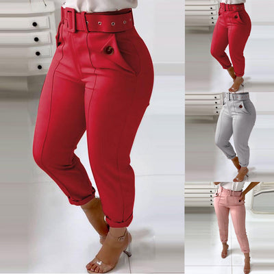 Pantalones de Cintura Alta Temperament para Commuter con Cinturón Versátil - Image 4
