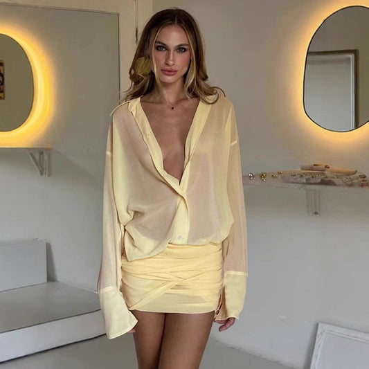 Vestido Camisero Elegante Ajustado con Encaje y Cordones