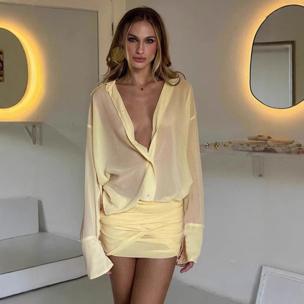 Vestido Camisero Elegante Ajustado con Encaje y Cordones