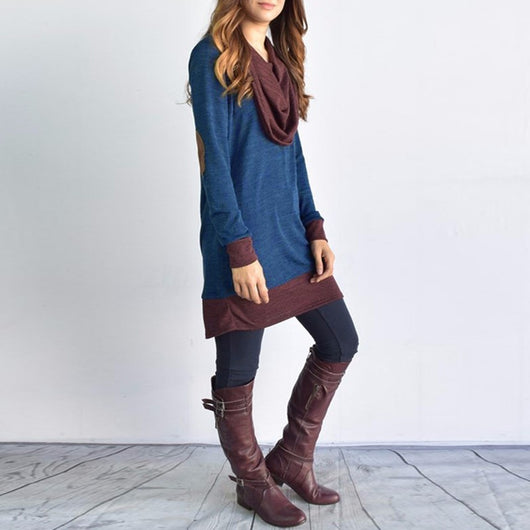Blusa Casual de Manga Larga con Parches en Codos y Cuello Cowl para Mujer - Image 3