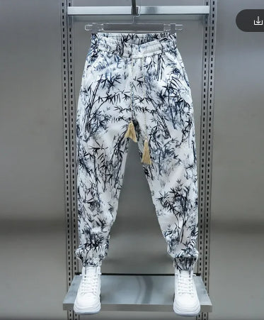 Pantalones Harem Sueltos de Seda Helada con Estampado Floral para Hombre - Image 7