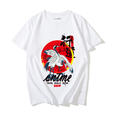 Camiseta suelta estampada con diseño de olas para hombre
