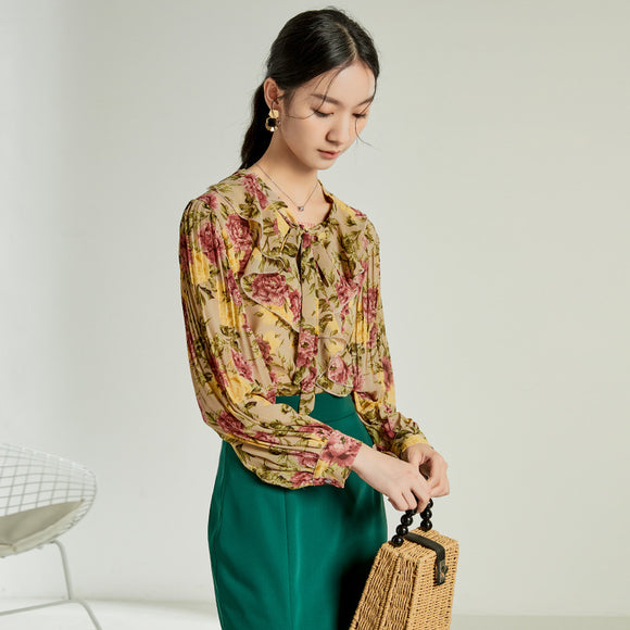 Camisa Retro Floral Suelta Estilo Hong Kong para Mujer
