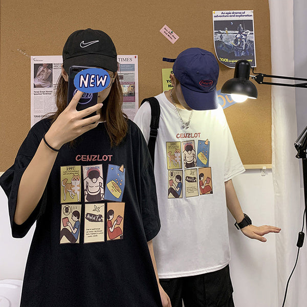Playeras Sueltas para Parejas Estudiantes con Diseño Cartoon