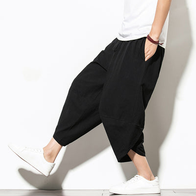 Pantalones Harem Sueltos de Algodón y Lino Color Sólido - Image 12