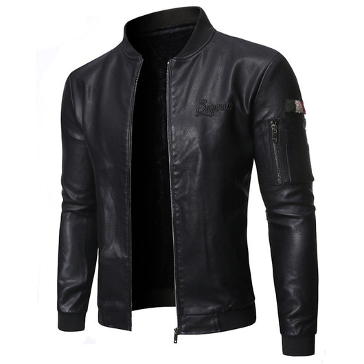 Chaqueta de Cuero Lavado para Hombre con Cuello Tipo Smoking - Image 11
