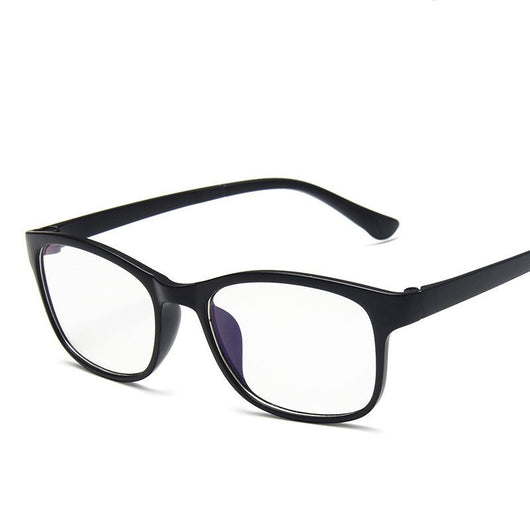 Red and black rectangular anti-blue light glasses with clear lenses, shown at an angle on a white background. - Image 9