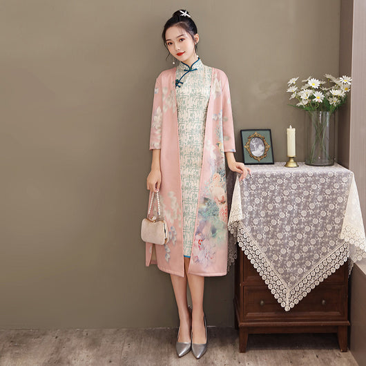 Vestido Cheongsam Elegante Mediano con Gamuza y Detalles Aodai - Image 13