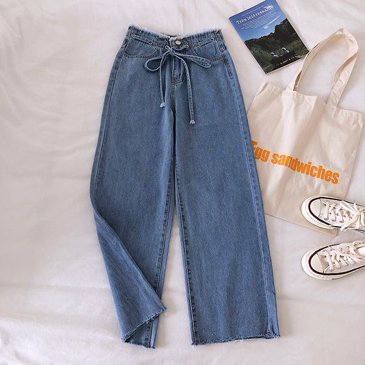 Jeans de Cintura Alta con Bordes Crudos y Cordones - Image 2