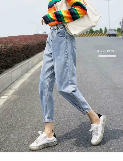 Jeans Sueltos de Cintura Alta Estilo Coreano para Mujer - Image 8