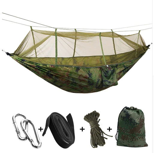 Hamaca Camping Doble con Red Antimosquitos - Paracaídas Portátil Verde Militar - Image 42