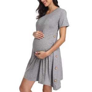 Vestido Premamá Corto Botones Liso - Comodidad y Estilo