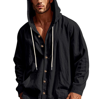 Camisa de Lino Holgada para Hombre - Minimalista de Manga Larga - Image 28