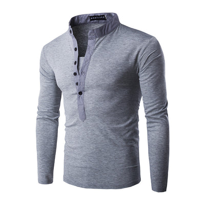 Playera Casual de Manga Larga con Botones Decorativos para Hombre