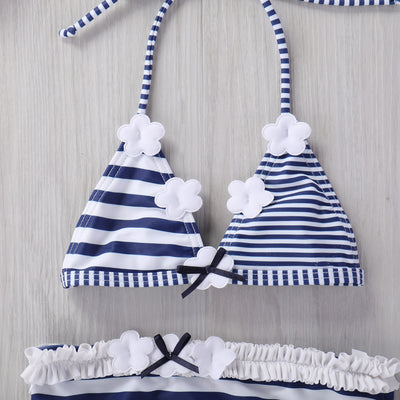 Traje de Baño Infantil con Encaje y Rayas - Image 4