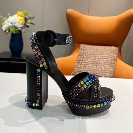 Sandalias Romanas de Tacón Grueso con Plataforma, Cuero Auténtico y Strass - Image 4