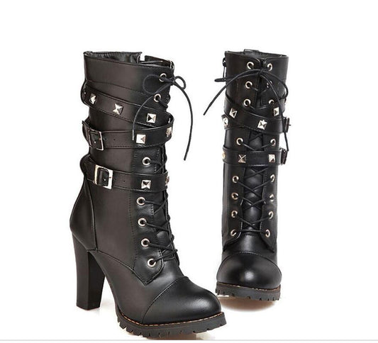 Botas Martin de Tacón Alto con Cierre Lateral y Remaches - Comodidad Premium