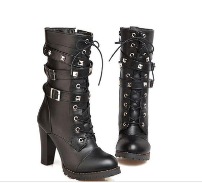 Botas Martin de Tacón Alto con Cierre Lateral y Remaches - Comodidad Premium