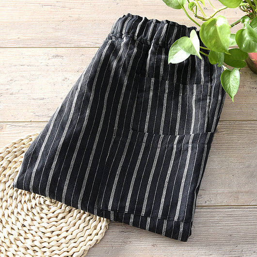 Pantalón de Lino a Rayas con Cintura Elástica y Amarre - Image 2