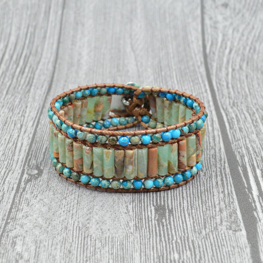 Pulsera de Piedra Imperial Tejida en Capas con Cuentas Naturales