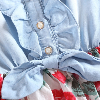 Vestido Infantil sin Mangas de Denim con Estampado Floral - Image 4