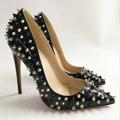 Tacones Altos Negros de Charol con Remaches - Stiletto Puntiagudo Elegante - Image 3