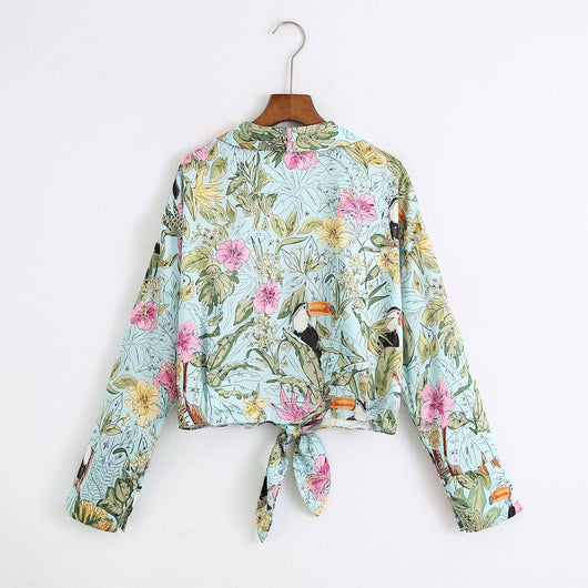 Camisa Manga Larga Estampado Floral con Lazo en V - Image 2