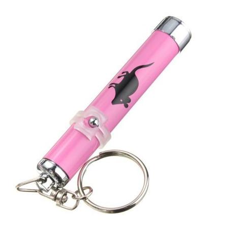 Yellow LED projection cat toy flashlight with a silver keychain, projecting a purple fish animation. - Image 5