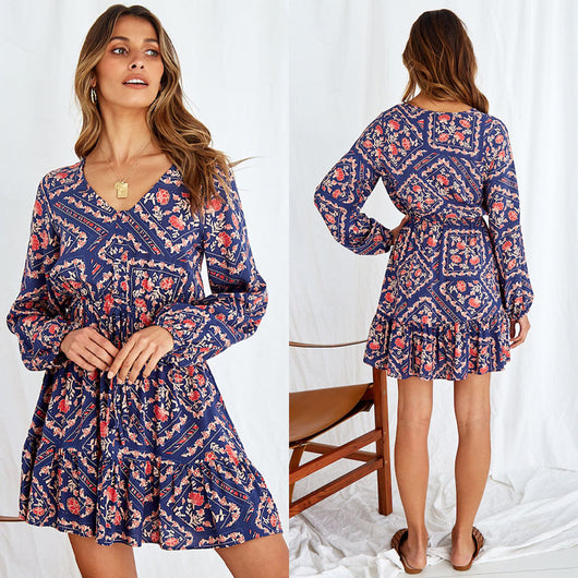 Vestido Floral Manga Larga con Cintura Ajustada - Image 6