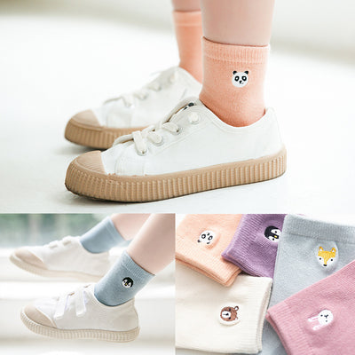 Calcetines de bebé de algodón con animales bordados y rayas coloridas - Image 2