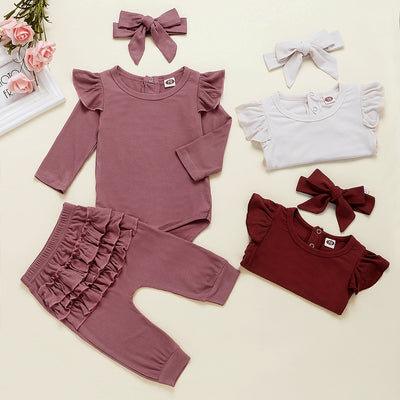 Conjunto de 3 Piezas: Pantalón de Encaje con Diadema