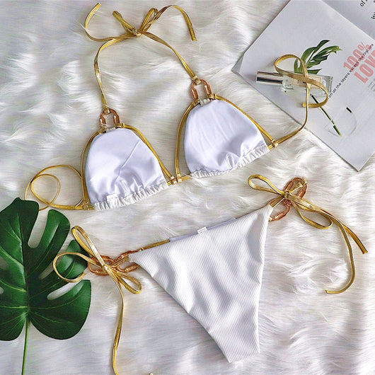 Bikini Strapless con Detalles Dorados - Image 29