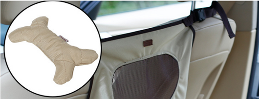 Grey pet car fence installed in a car's rear seat, separating the front and back, with a white Bull Terrier. - Image 9