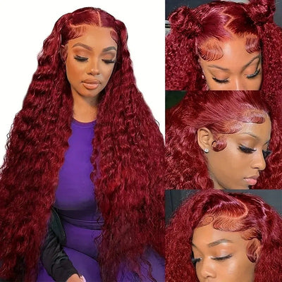Peluca Afro Sintética Rojo Vino con Encaje Frontal y Rizos Definidos - Image 4