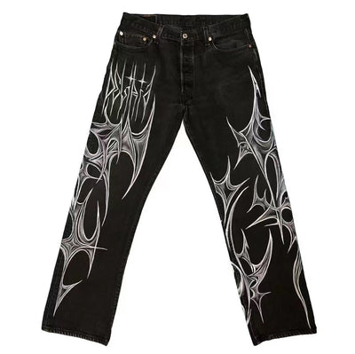 Jeans Negros Estilo Graffiti Urbano Antidesvanecimiento para Hombre y Mujer - Image 10