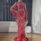 Vestido Largo de Noche Rojo con Cuello Alto y Falda Sirena