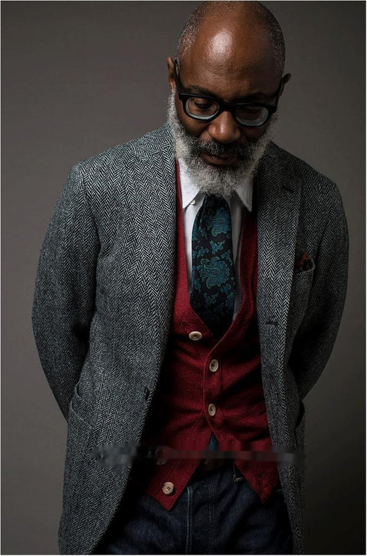 Blazer de Tweed Lana Estilo Británico Retro para Hombre - Image 13