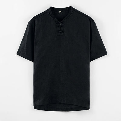 Blusa Lino Cuello Mao Manga Corta Estilo Asiático - Image 3