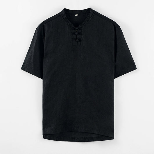 Blusa Lino Cuello Mao Manga Corta Estilo Asiático - Image 3