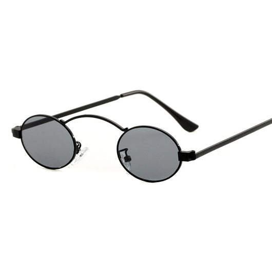 Fashionable small frame round sunglasses with black metal frames and dark grey lenses on a white background. - Image 16