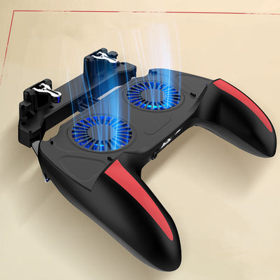 Black mobile game controller with red accents, dual blue LED cooling fans, and adjustable phone triggers. - Image 10