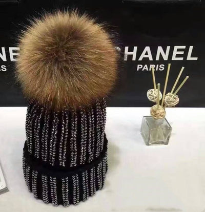 Gorro de Invierno Oversized con Pompón de Piel de Mapache y Zorro Real - Image 4