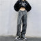 Calça Jeans Estampada de Cintura Alta Perna Larga Hip Hop